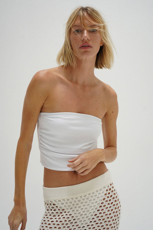 Holly Ribbed Strapless Top - White