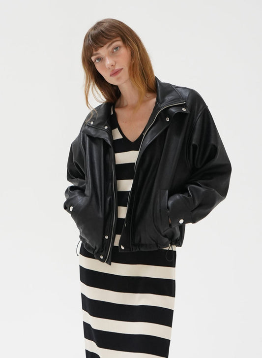 Broadway Faux Leather Jacket - Black