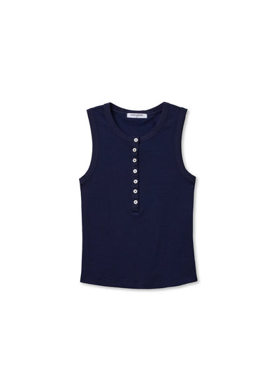Navy sleeveless top with buttons