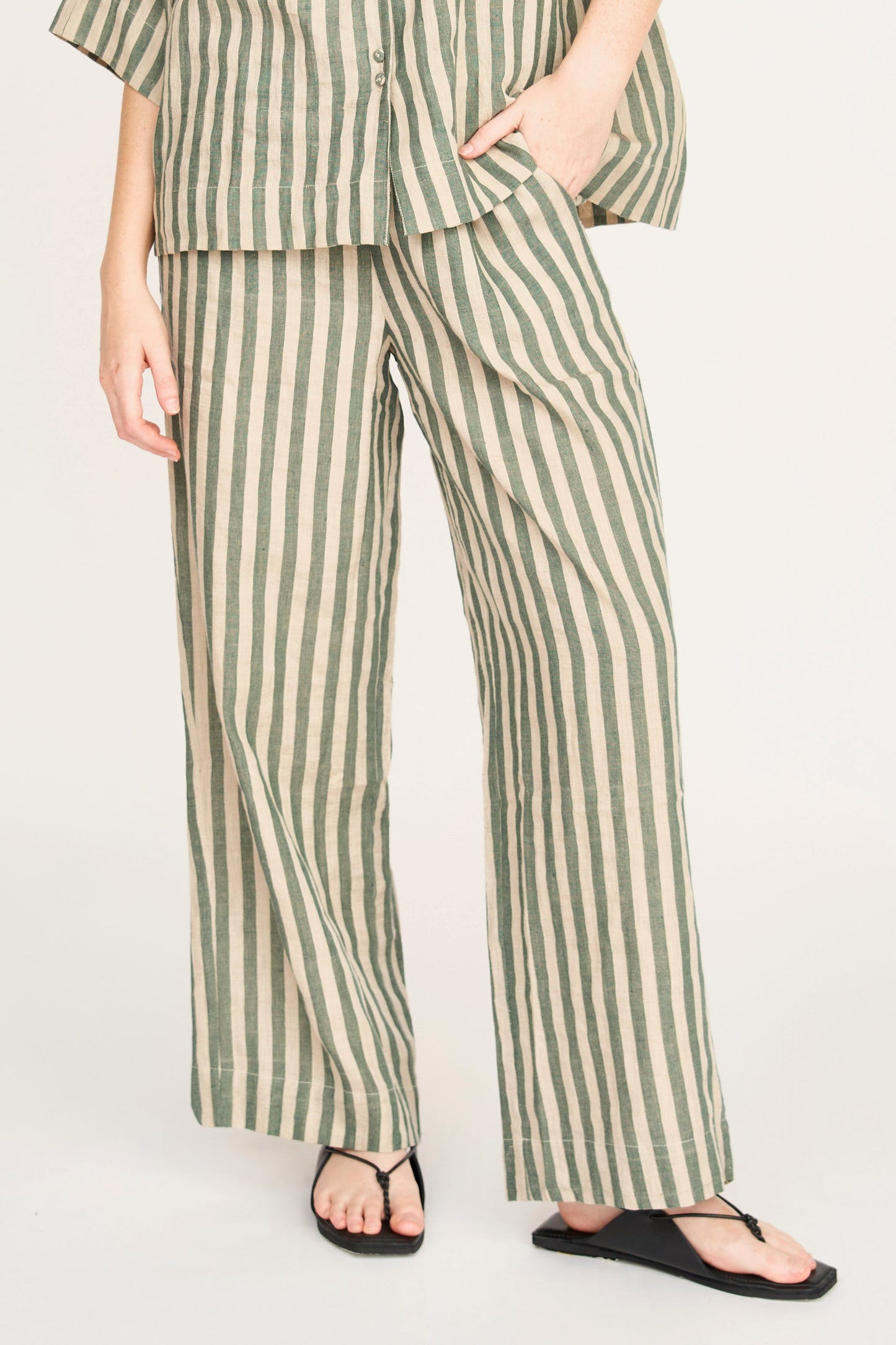 Woman wearing striped pants 