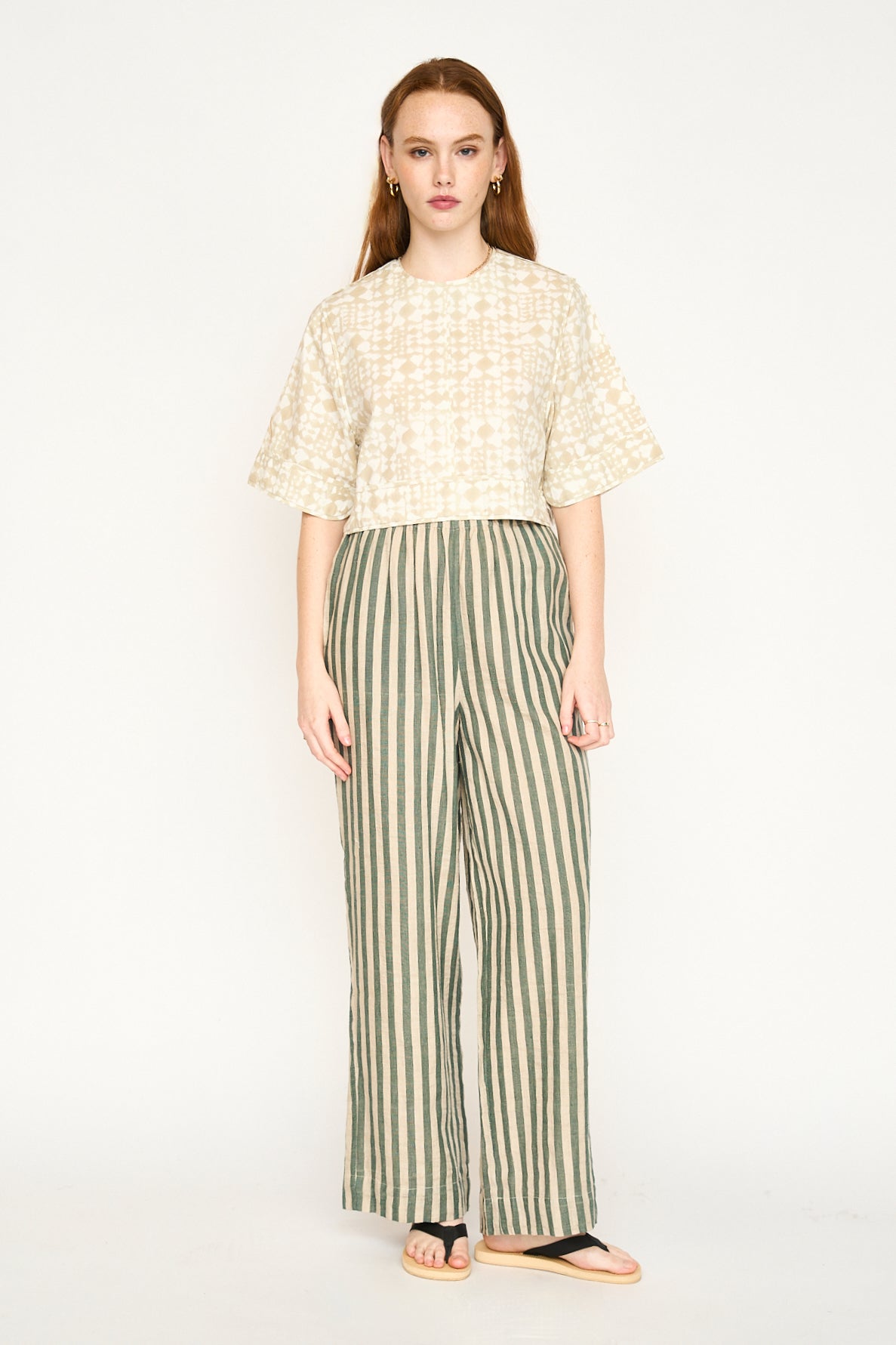 Woman wearing striped pants 