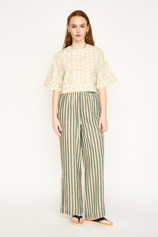 Woman wearing striped pants 