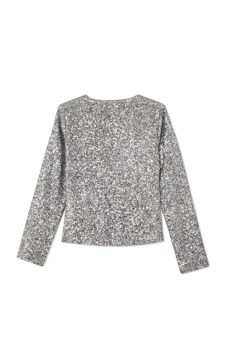 Alexa Sequin Cardigan - Gunmetal Silver