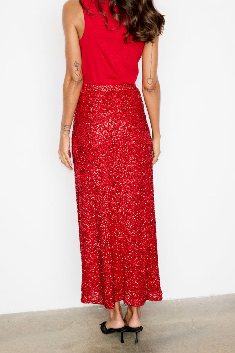 Red Sequin Dorris Skirt - Red