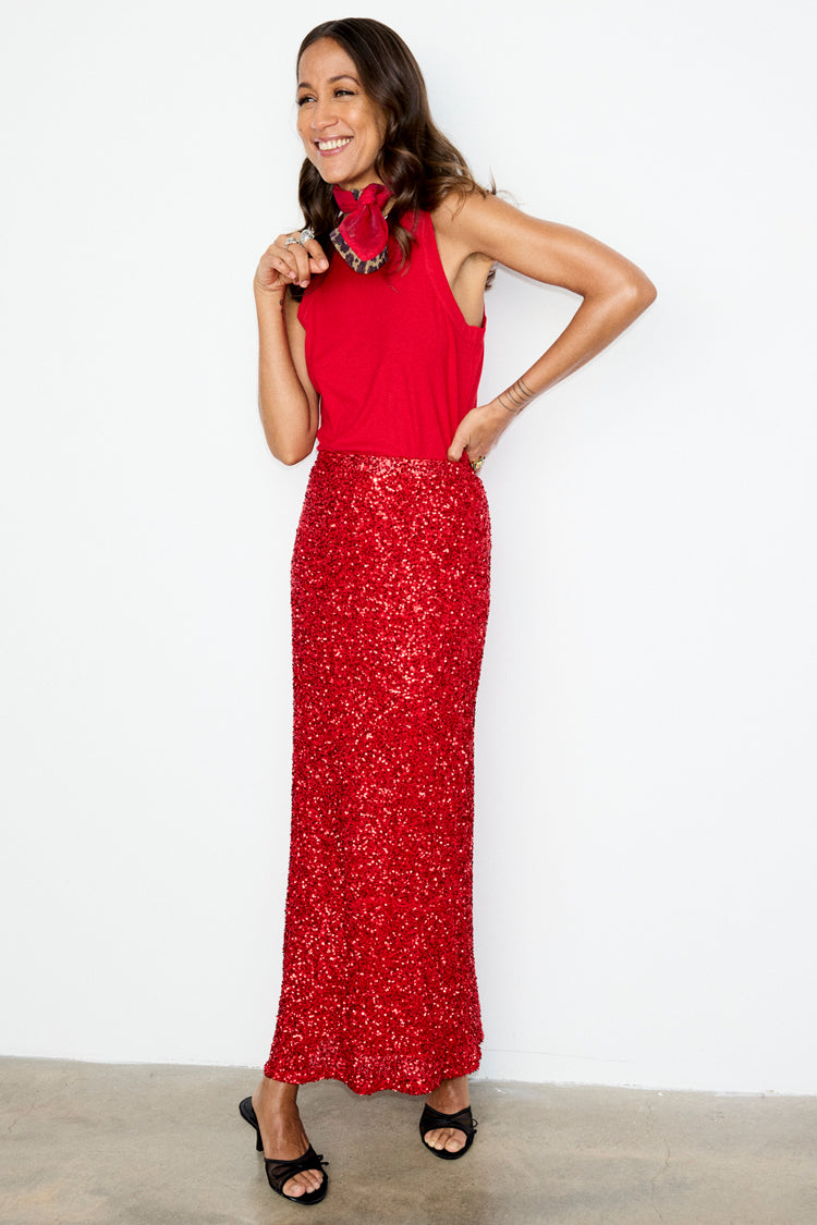 Red Sequin Dorris Skirt - Red