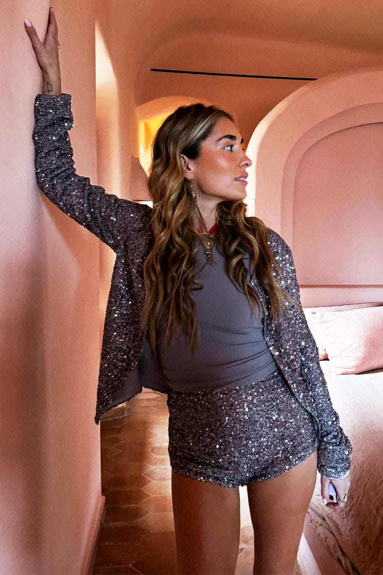 Alexa Sequin Cardigan - Gunmetal Silver