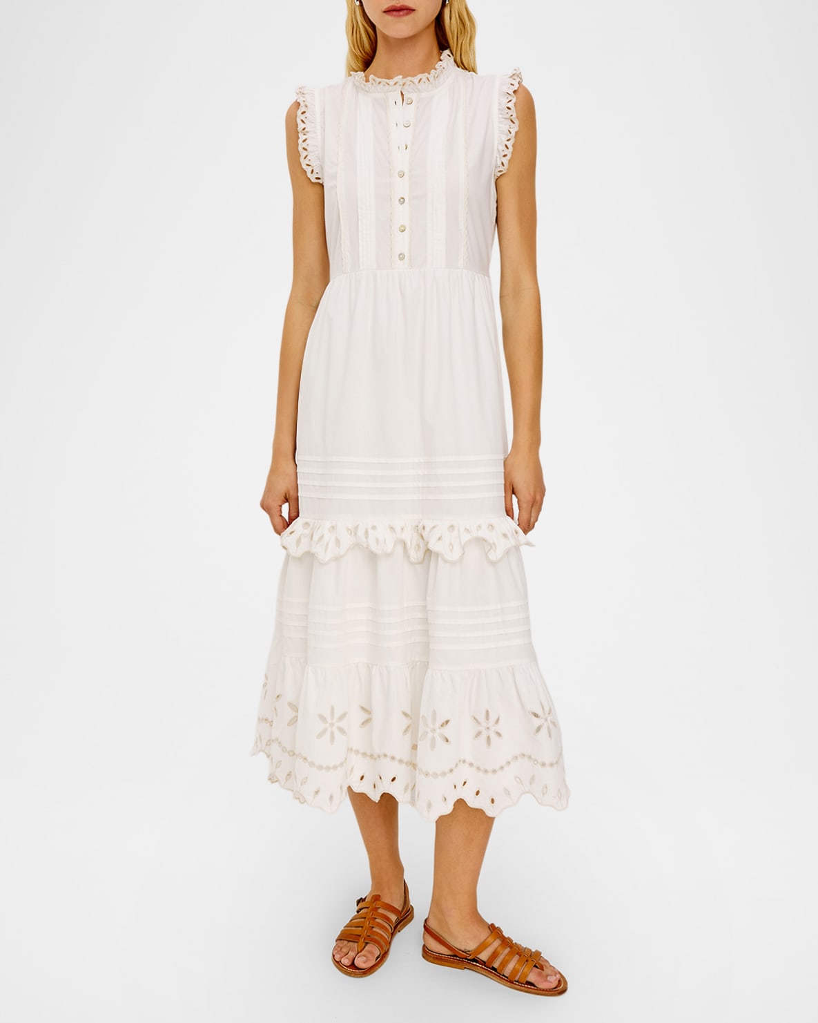 Woman wearing a white dress with lace 