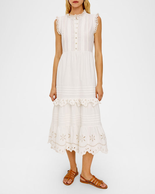 Woman wearing a white dress with lace 