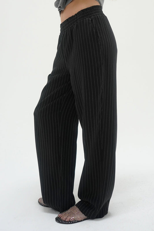 Santo Elastic Waist Pant - Black/White Pinstripe