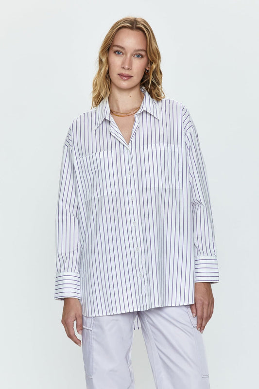 Rena Button Down Tunic Shirt - Violette Stripe