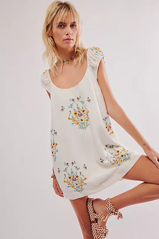 Wildflower Embroidered Mini Dress - Cream Combo
