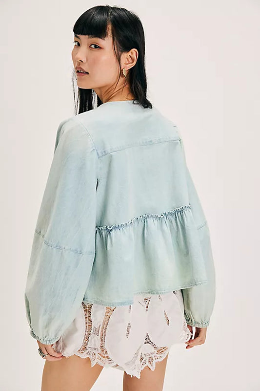 Brunch Babe Denim Blouse - Light Tint Wash