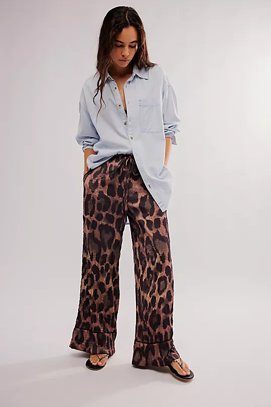 All Out Satin Leopard Pants - Coffee Combo