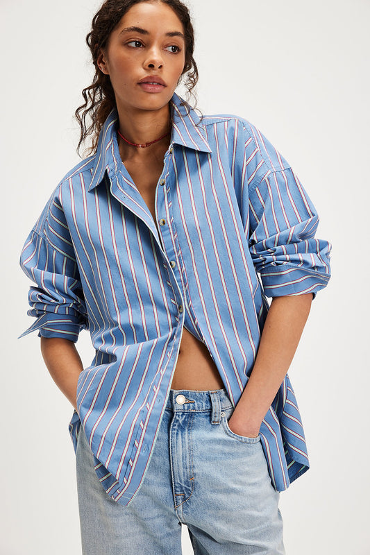 Striped Varsity Vibes Shirt - Blue Combo