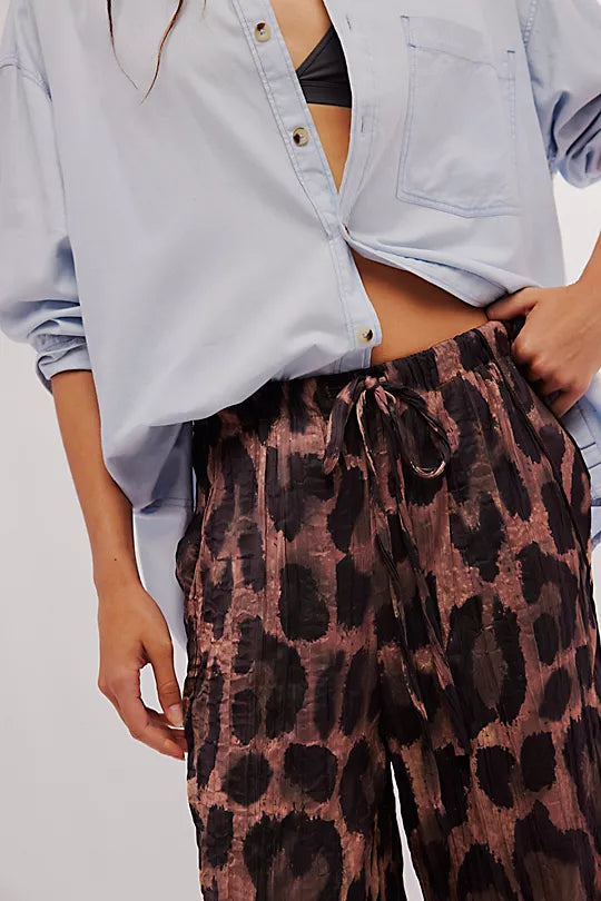 All Out Satin Leopard Pants - Coffee Combo