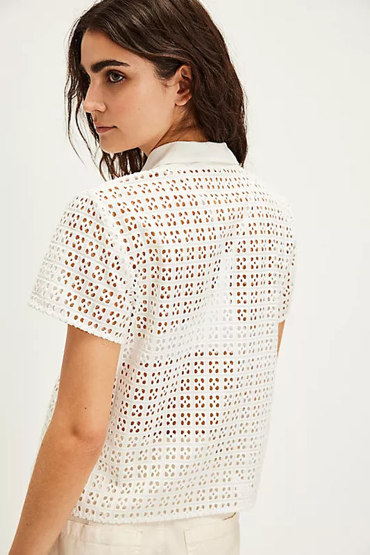 Anna Eyelet Top - Clean Ivory