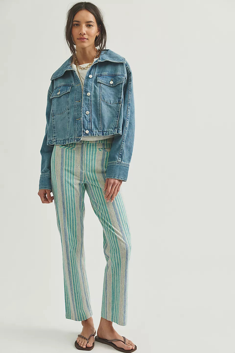 Woman wearing a denim jacket 