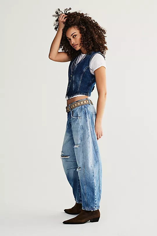 Good Luck Mid-Rise Barrel Jeans - Barnyard Blue