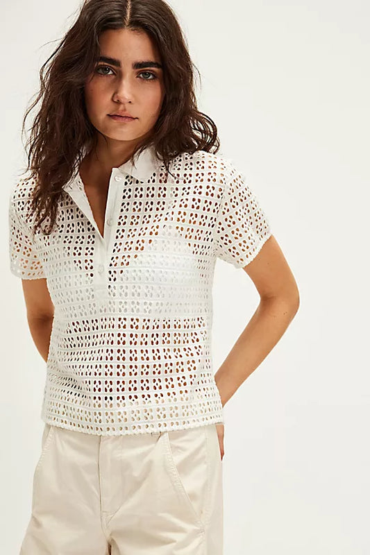 Anna Eyelet Top - Clean Ivory