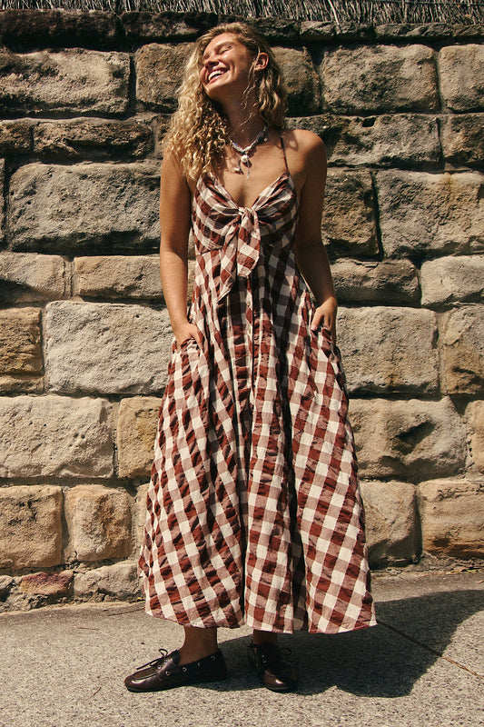 Via Midi Dress - Brown Combo Everly