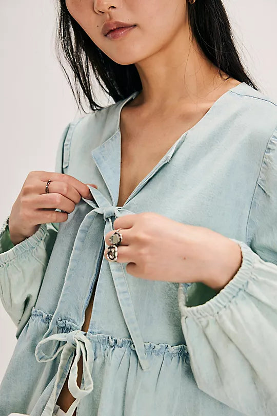 Brunch Babe Denim Blouse - Light Tint Wash