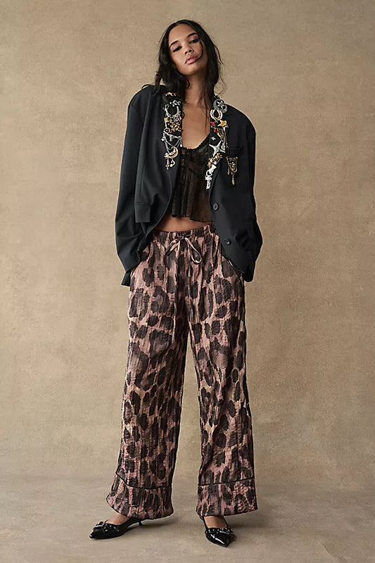 All Out Satin Leopard Pants - Coffee Combo