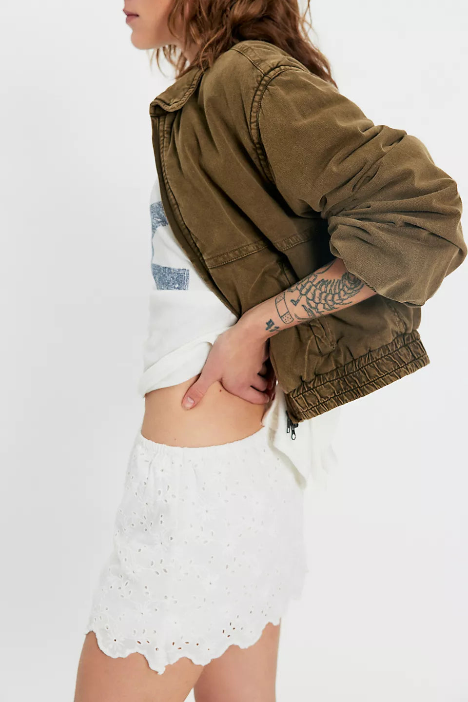 Woman wearing a white lace skort