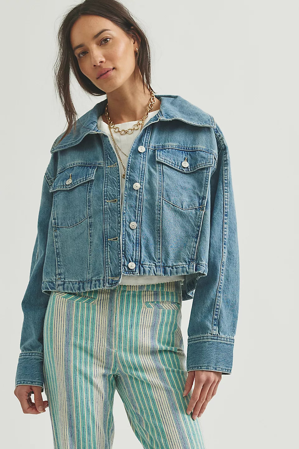 Woman wearing a denim jacket 