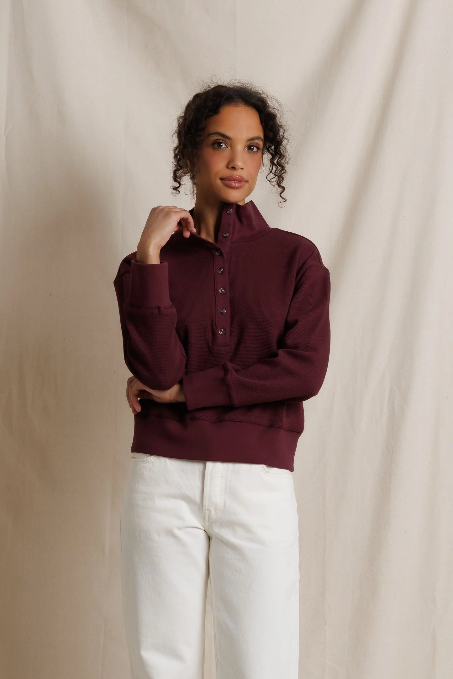 Zia Waffle Pullover - Cherry Lacquer