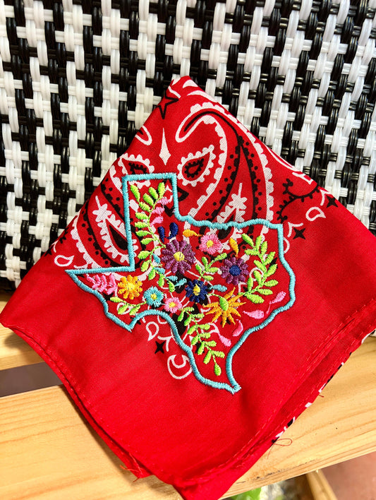 Texas Floral Embroidered Bandana