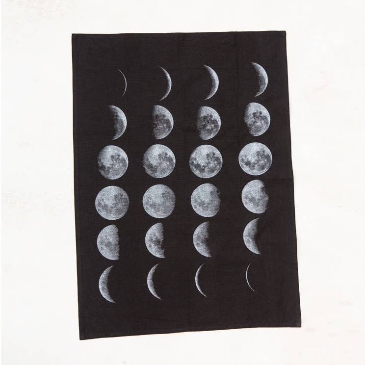 Moon Phases Kitchen Towel - Black