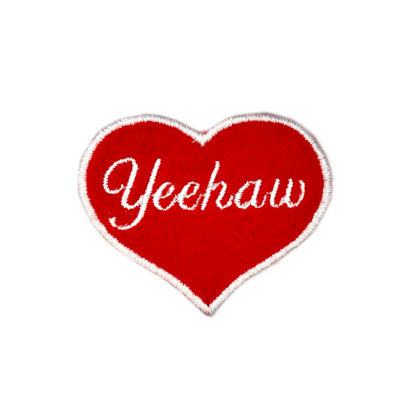 Yeehaw Cursive Red and Pink Heart Embroidered Iron-on Patch