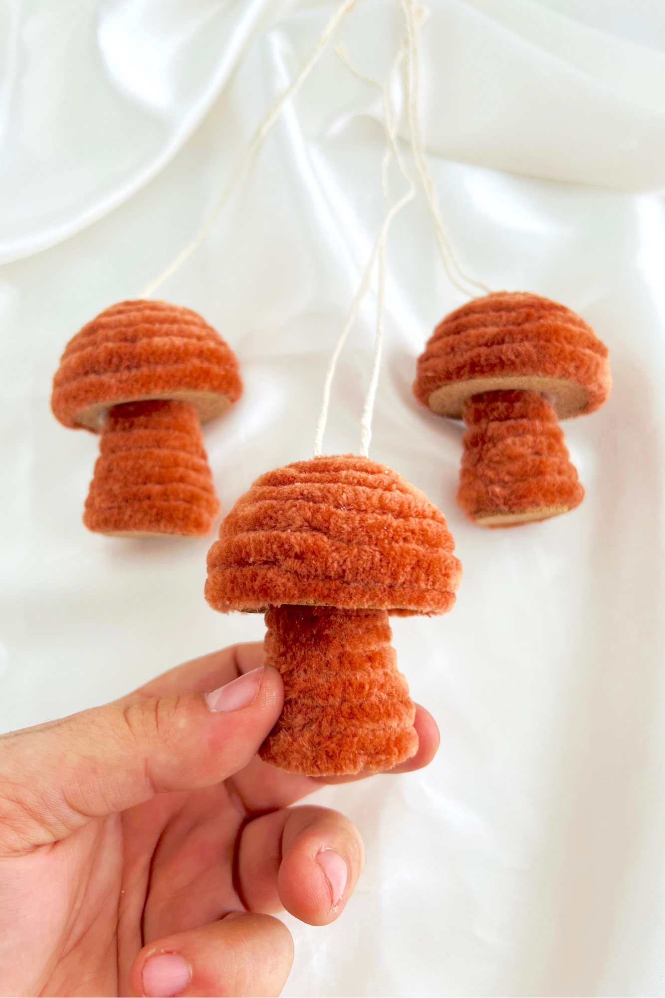 Velvet Mushroom Ornament - Burnt Orange