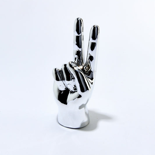 Silver Peace Sign Hand - 8" Tall