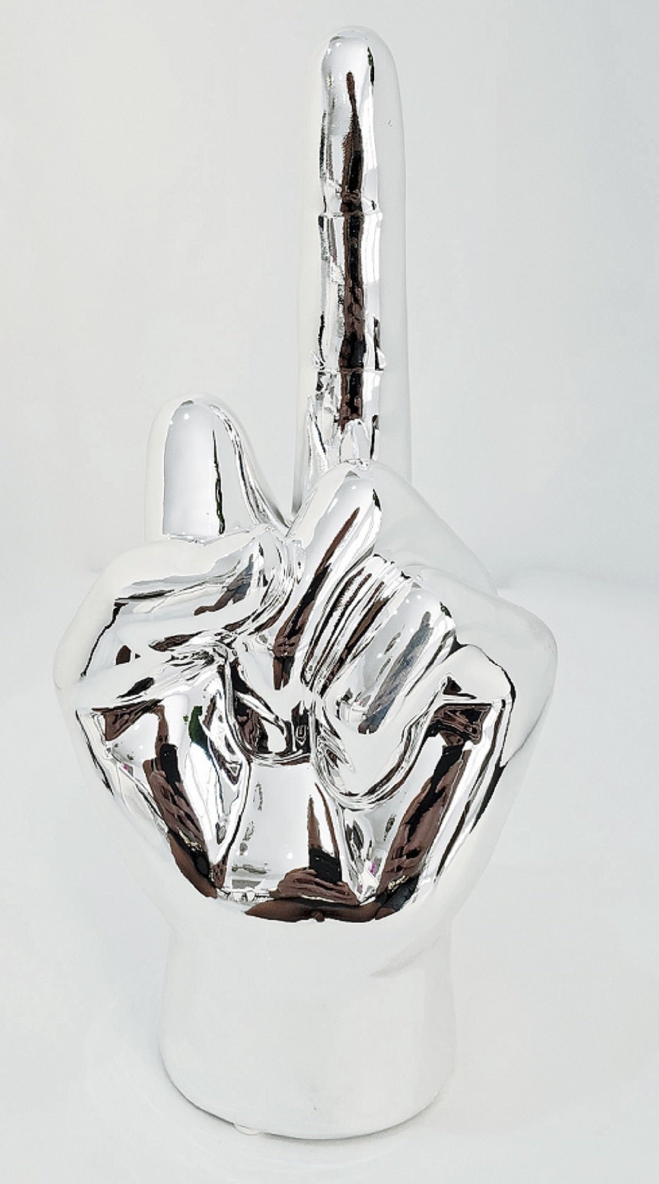 Silver Middle Finger On Tabletop 9" Tall