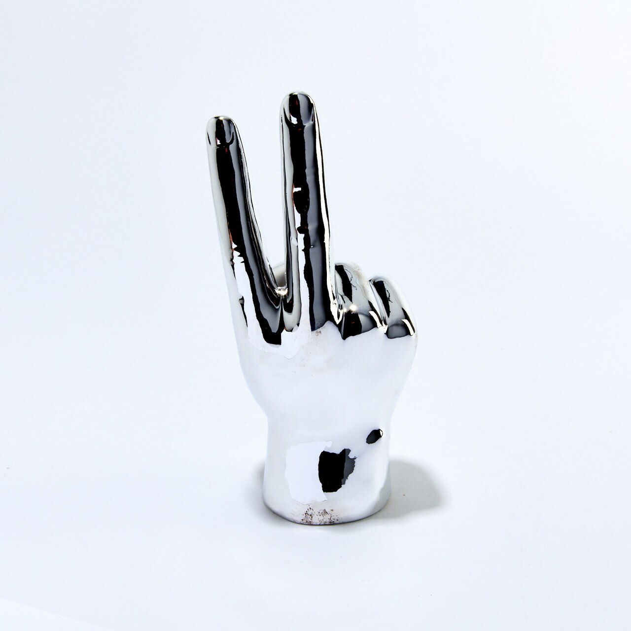 Silver Peace Sign Hand - 8" Tall